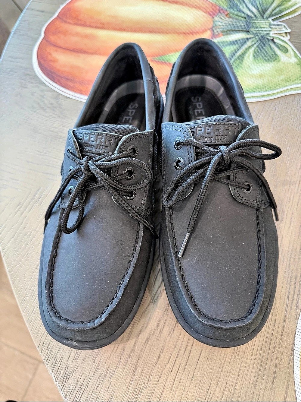 Sperry Top-Sider Black Leather Boat Shoes Lace-Up Loafers